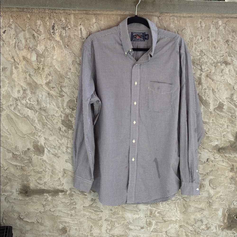 American Living Men's Blue Gingham Button Down Shirt Neck Size 17 Excellent